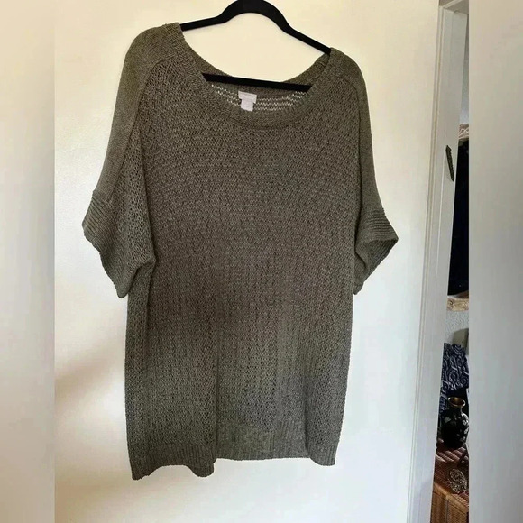 Chico’s Short Sleeve Olive Green Crewneck Sweater - Picture 1 of 5